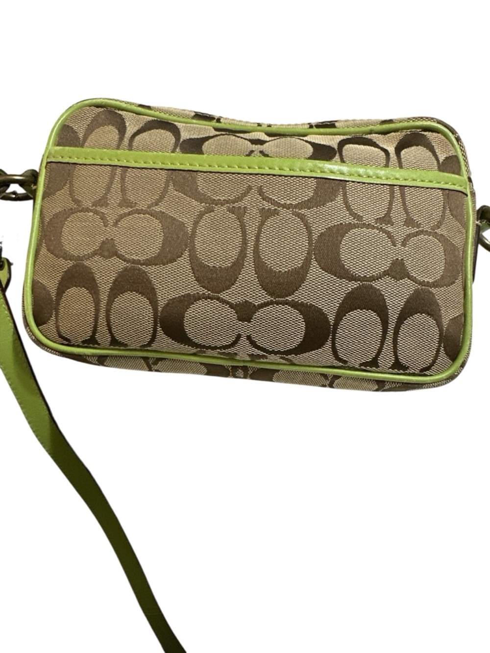 COACH Signature Canvas Crossbody Green Tan - Picture 2 of 15
